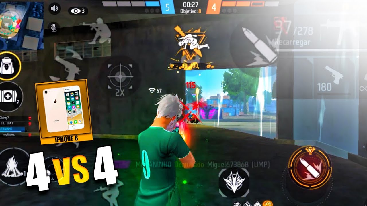 🟢4V4 HIGHLIGHTS FREE FIRE - IPHONE 8 📱