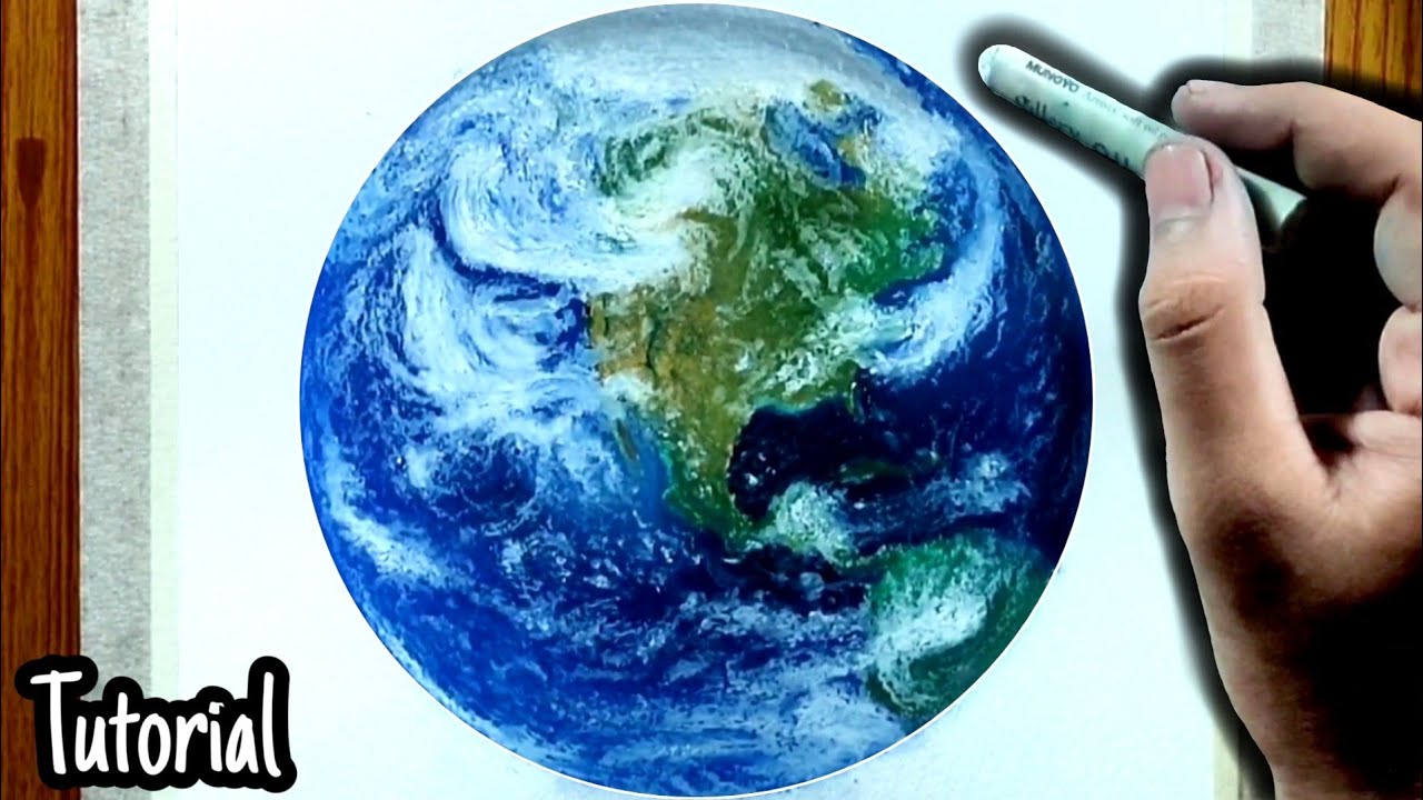 How to draw EARTH with OIL PASTELS  step by step