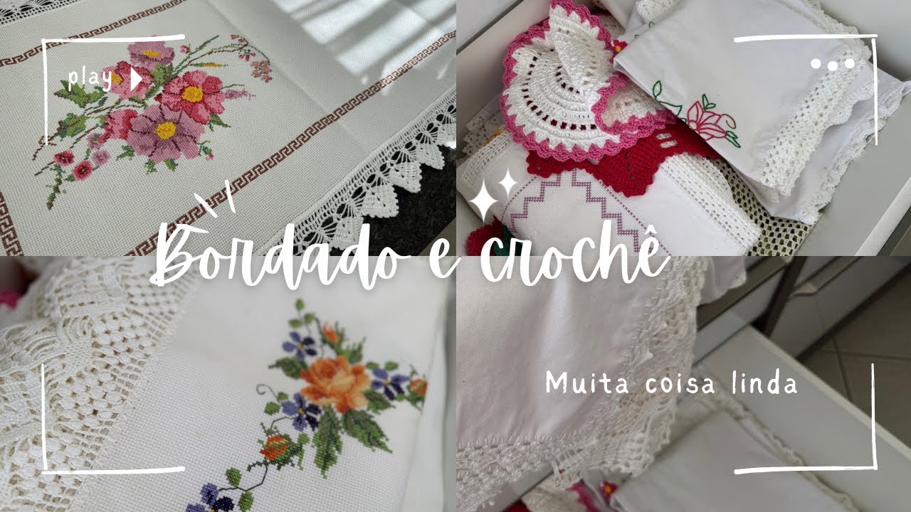 MOSTRANDO MEU ENXOVAL BORDADO e CROCHÊ | Toalhas e Mesa