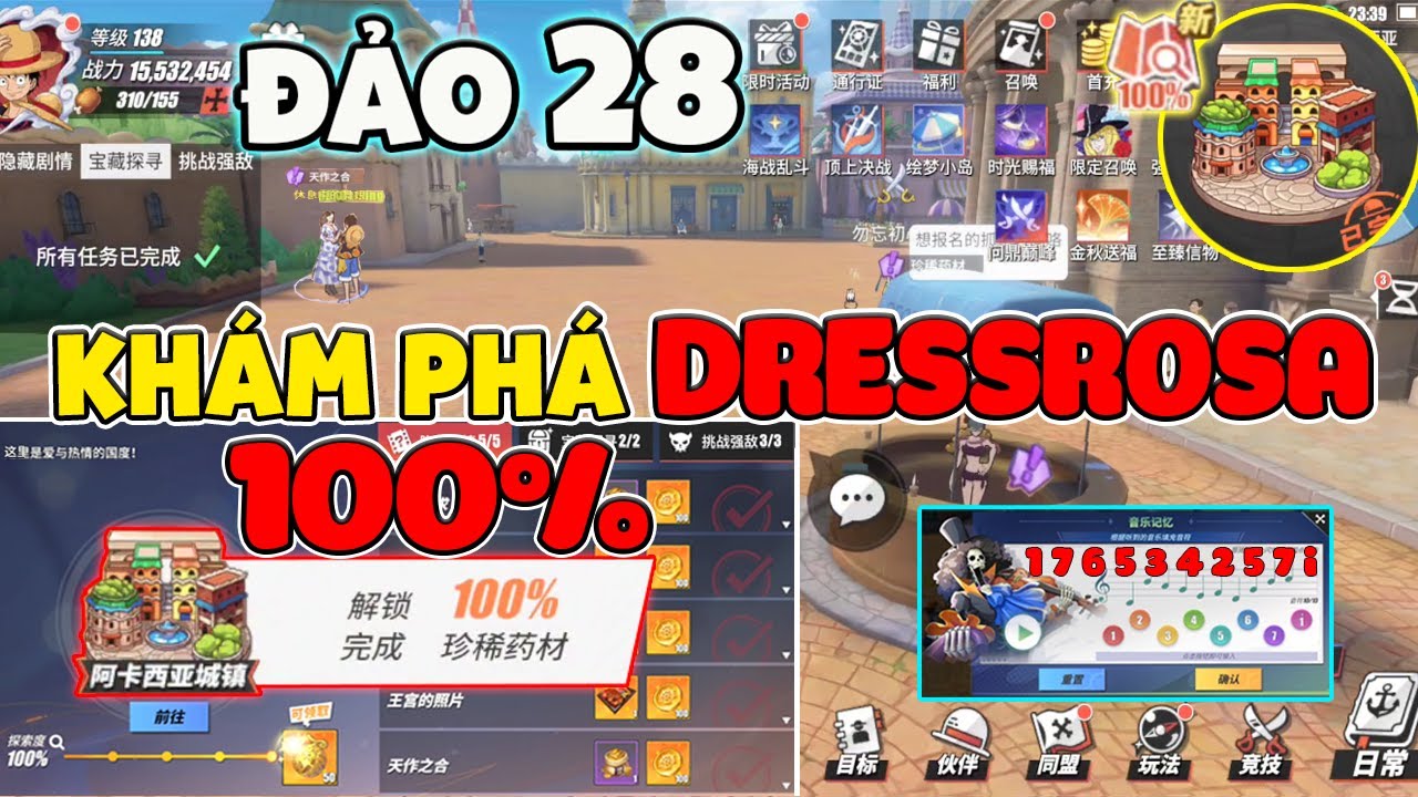 One Piece Fighting Path ĐẢO 28 - Hướng Dẫn Khám Phá 100% Chi Tiết Từng Nhiệm Vụ Đảo DRESSROSA