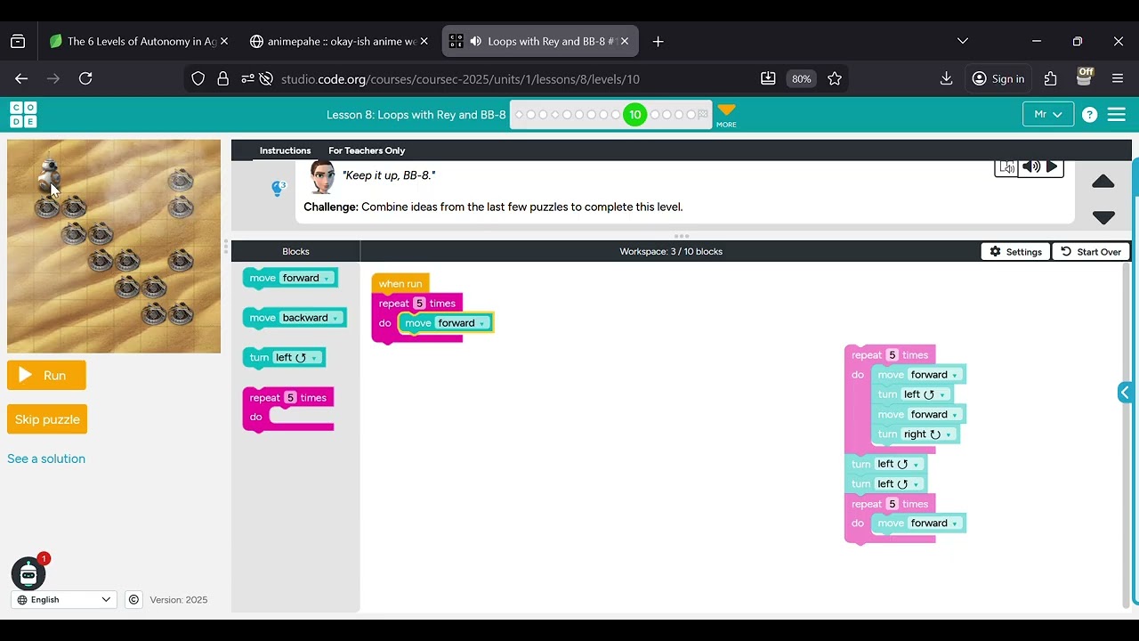 Loops with Rey and BB-8 #10 Course C 2025 Code.org