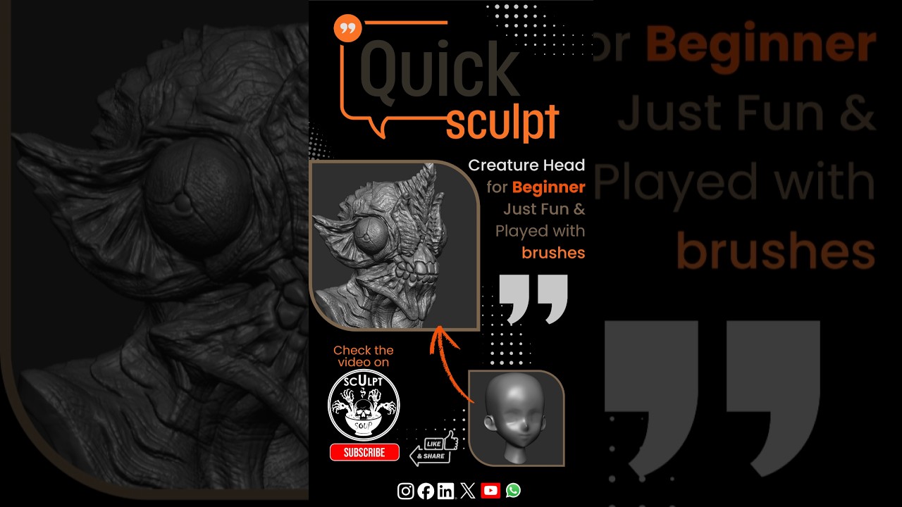 Quick Blocking Creature Head for the Beginner - Played with brushes 