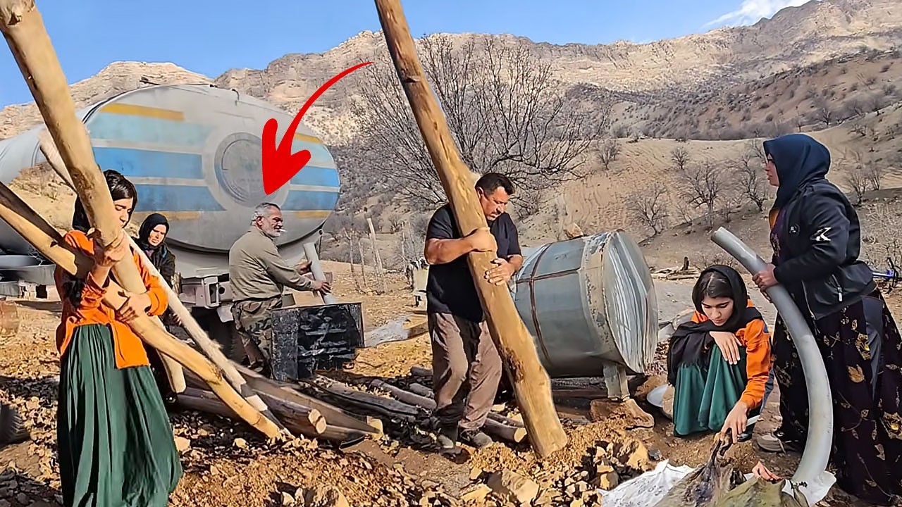 Stranger and powerful man helping  the nomadic family