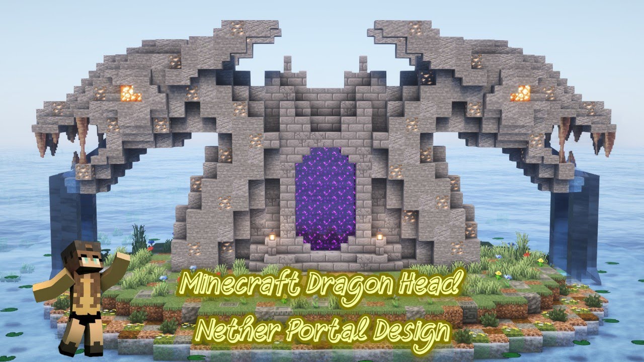 Minecraft | How To Build Dragon Head Nether Portal Design [ Tutorial ]