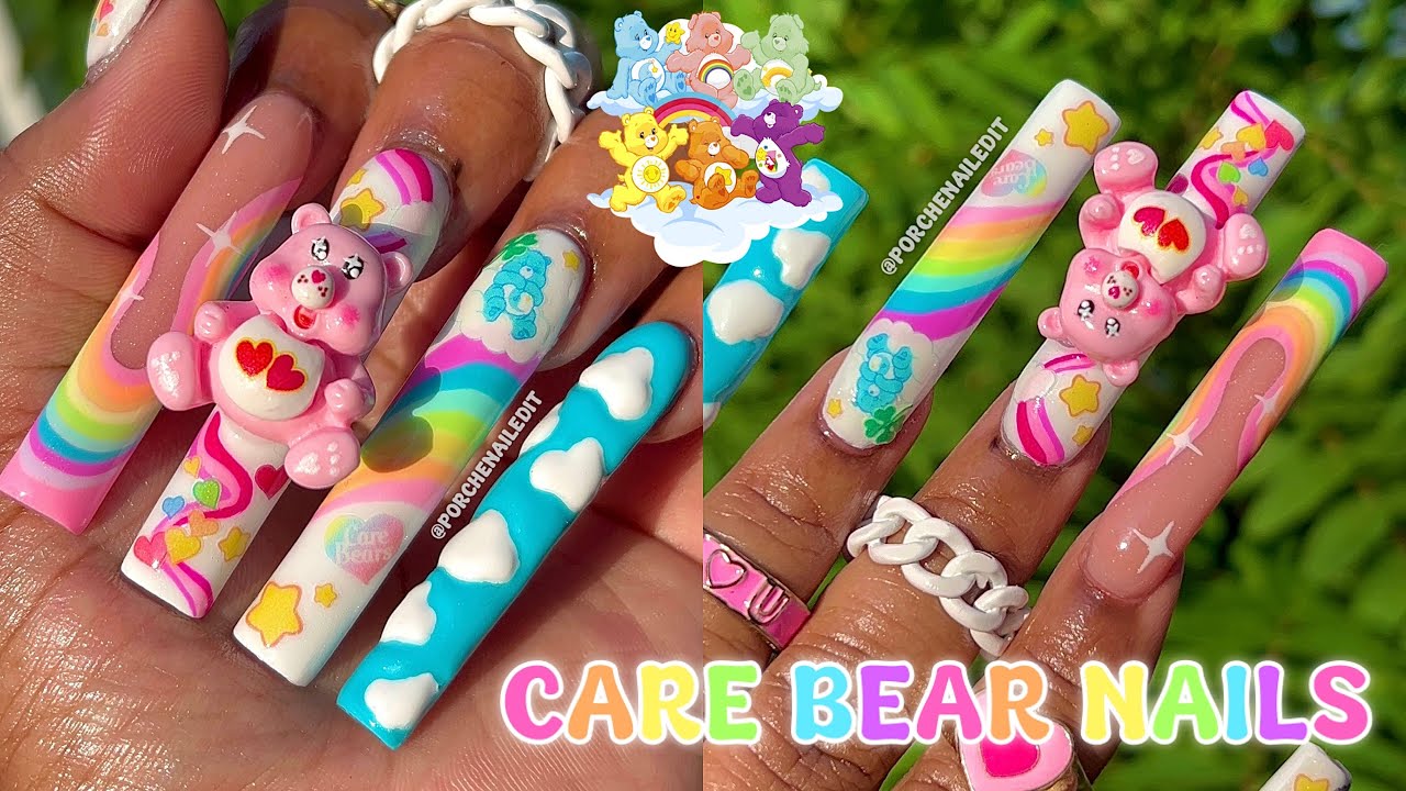 🌈🐻☁️ CARE BEAR NAILS 💜🩷🧡💛💚💙🤍✨ PUFFY 3D CLOUD NAIL ☁️ | BEGINNER FRIENDLY NAIL TUTORIAL + Q&A 💖