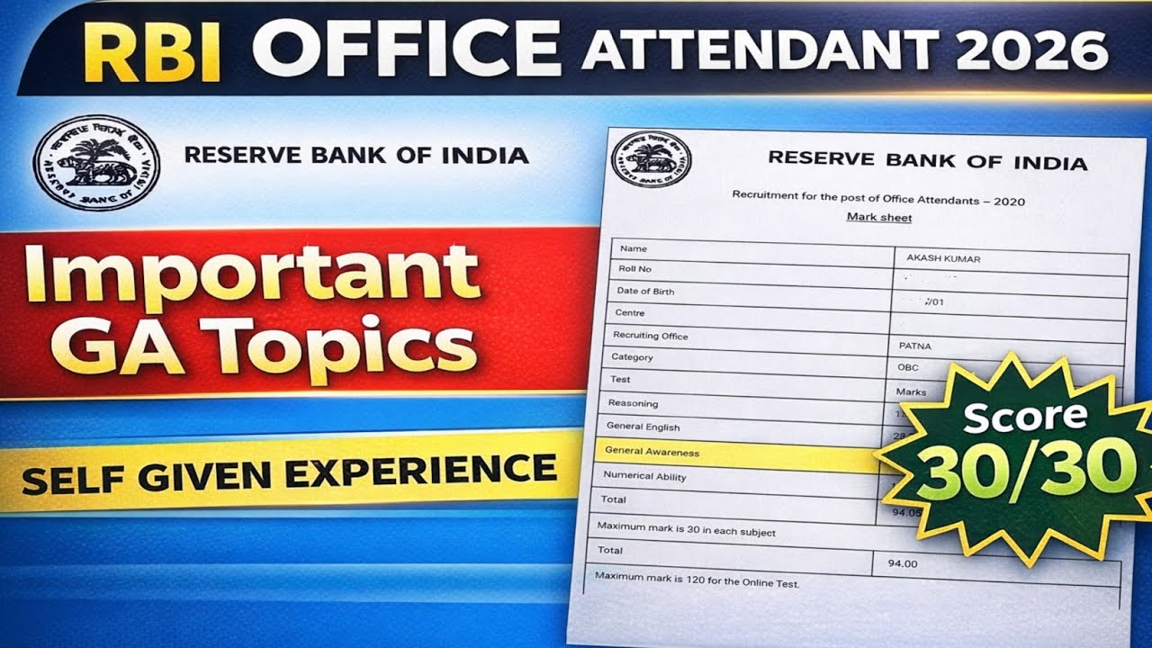 Important GA Topics For RBI office attendant 2026