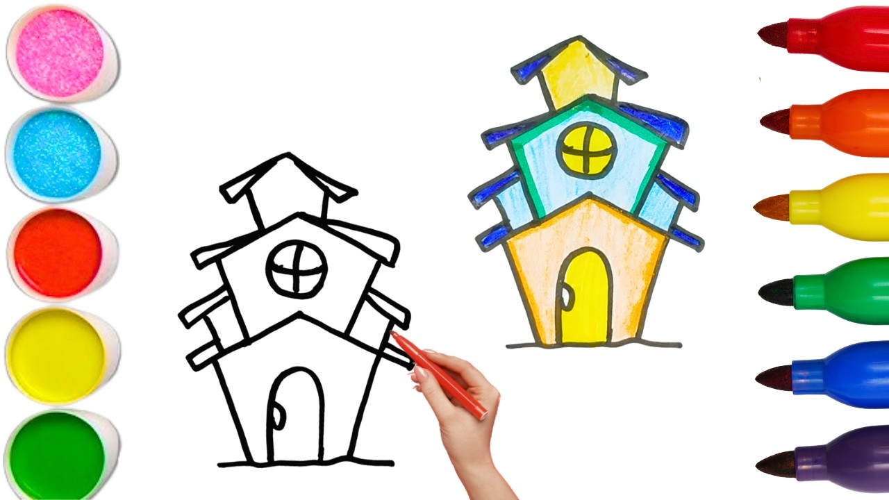 How To Draw cute House Drawing, Painting & Coloring For Kids and Toddlers_🌈🎨