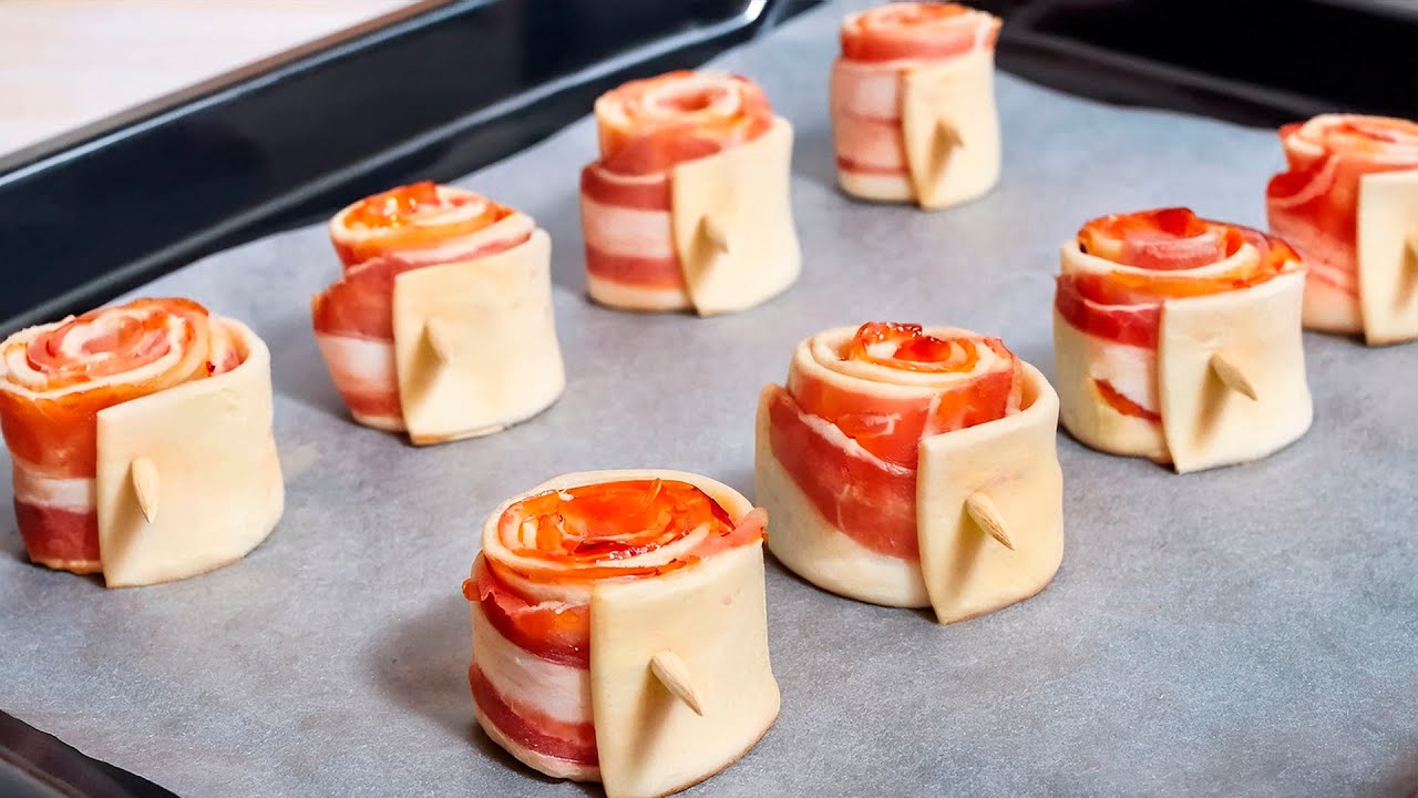 Eine geniale Snack-Idee für 5 Minuten!Sie haben Blätterteig und Bacon?