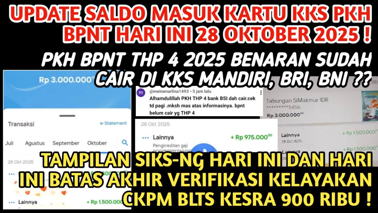 UPDATE SALDO MASUK KARTU KKS PKH BPNT HARI INI 28-10-2025 : KKS MANDIRI CAIR, THP BERAPA❓️CEK KKS❗️