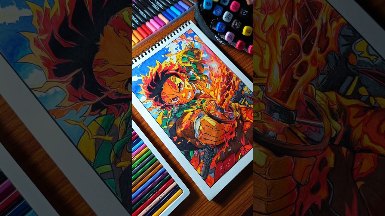 🔥Epic Fire Tanjiro Drawing – Step by Step Full Tutorial!  