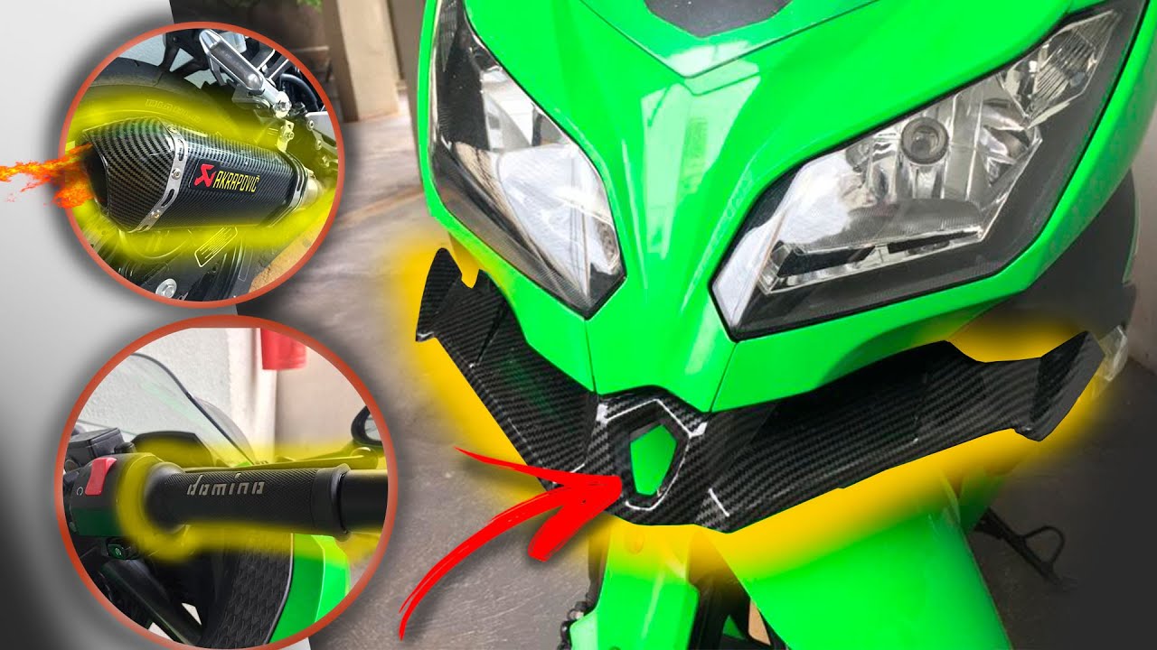 ACESSÓRIOS DA KAWASAKI NINJA *única no Brasil* ponteira AKRAPOVIC, manopla DOMÍNO, asa de CARBONO
