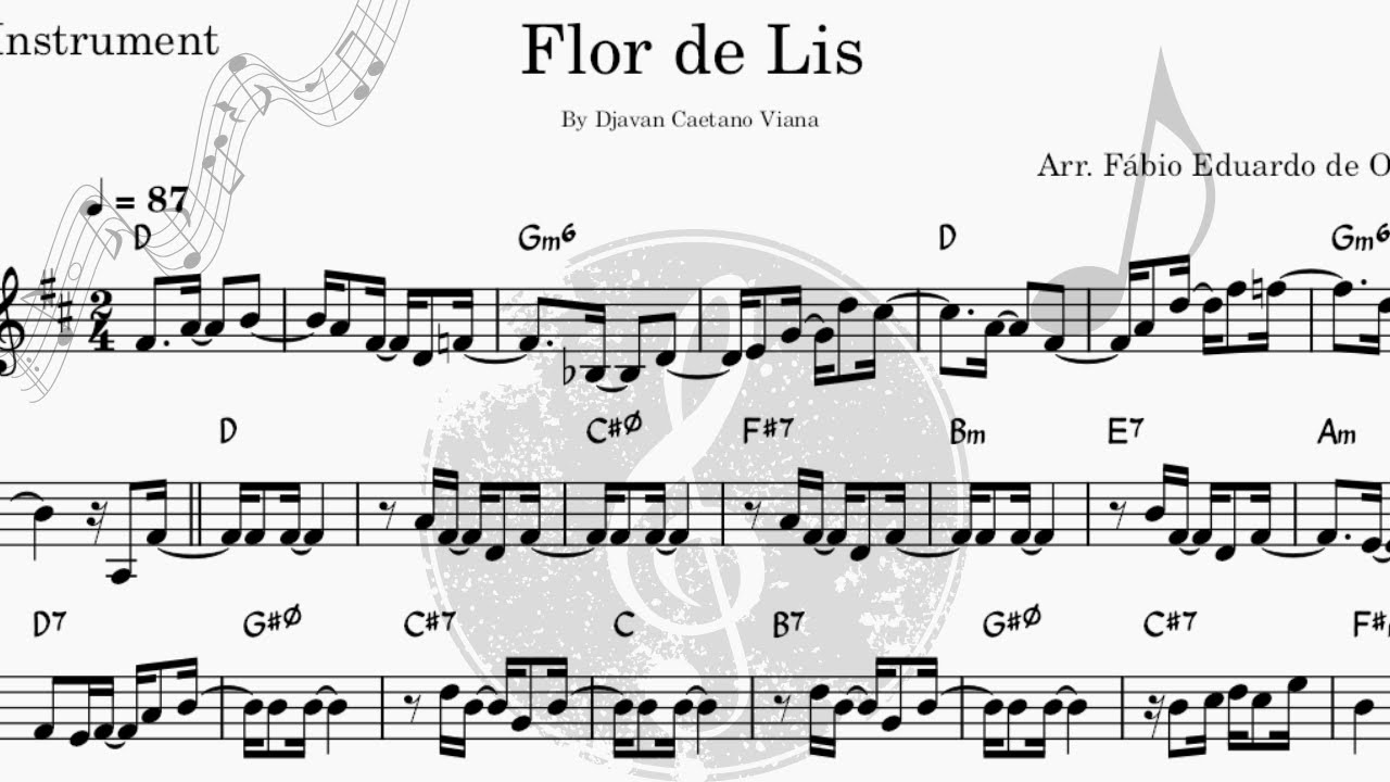 Flor de Lis - Grátis Vídeo Partitura - Djavan - Trompete Bb - Música Brasileira - Playback