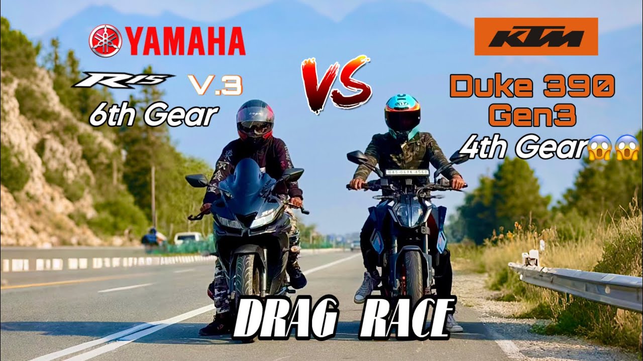 R15 V3 all gear vs duke 390 4th gear | Ye kya ho gaya😱|  #dragrace #duke390 #ktm #gopro