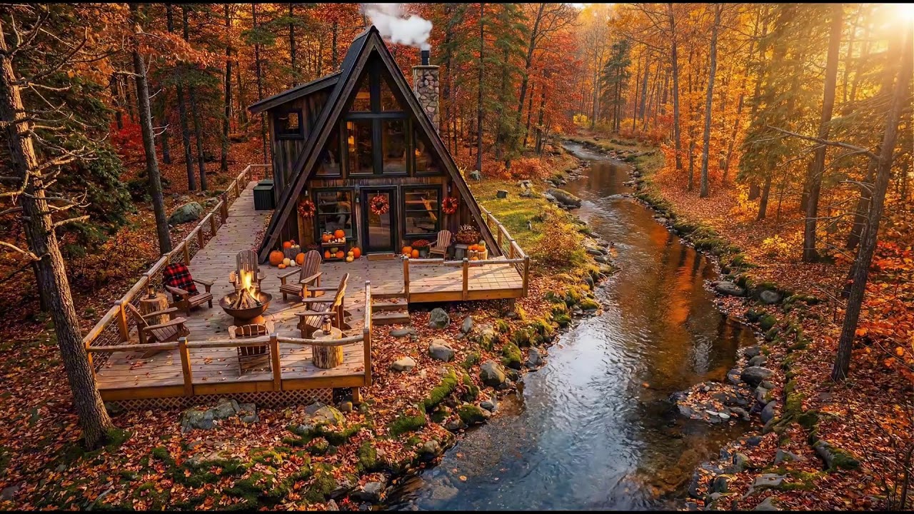 Autumn Cabin by the Stream | Cozy Forest Ambience for Sleep and Deep Relaxation