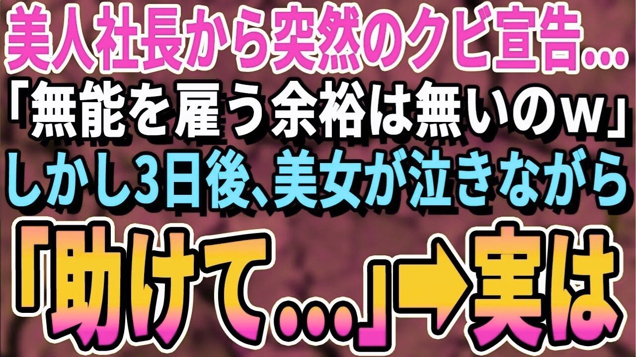 【感動する話】ハーバード大卒だが美人社長に無能扱いされクビになった俺。3日後、美人社長が俺の家にやって来て、泣きながら「助けて…お願い」と抱きついてきて…
