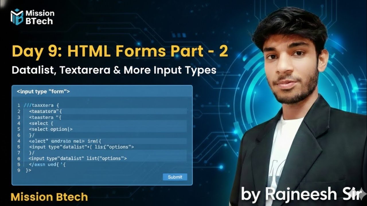 HTML Forms Part 2 | Datalist, Textarea & Advance Inputs | HTML Course Day 9