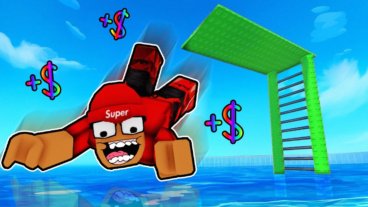 MERGULHANDO DE MUITO ALTO NO ROBLOX DIVE INTO A POOL