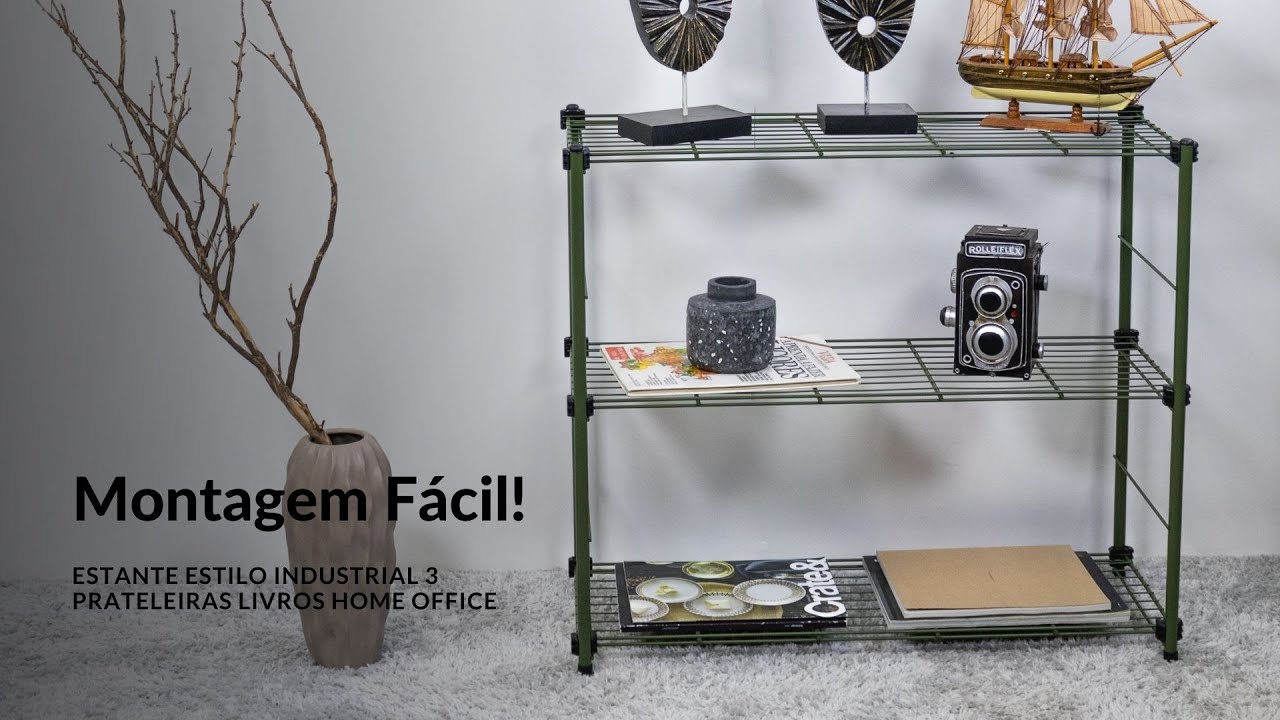 Montagem: Estante Estilo Industrial 3 Prateleiras Livros Home Office
