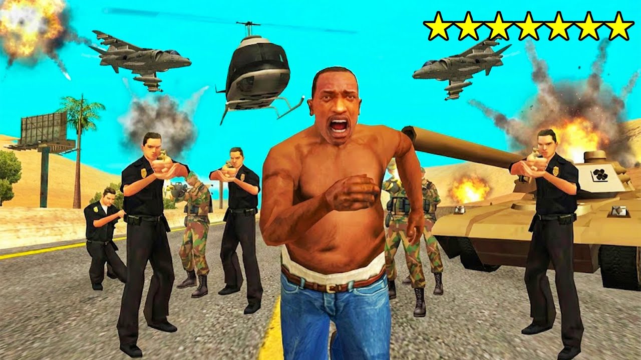 Tentando sobreviver 24 HORAS com 7 ESTRELAS de procurado e o CJ GORDO no GTA SA