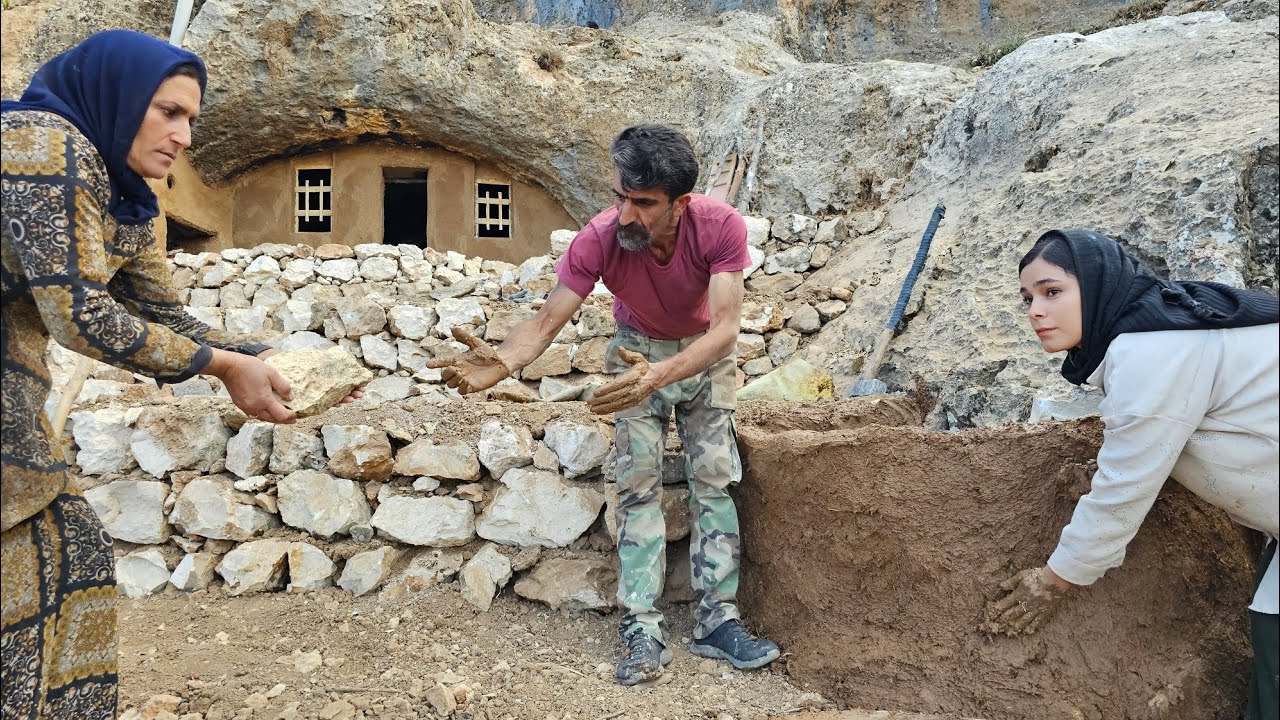 Building a Cave House in the Mountains | Stone Stairs & Building a Trash Bin | Real Nomadic Life