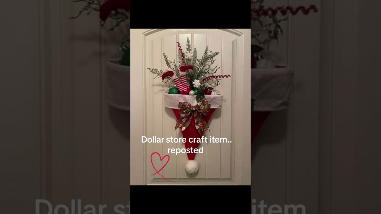 Easy DIY Christmas Decor: Santa Hat Door Hanging Made from Dollar Store Items