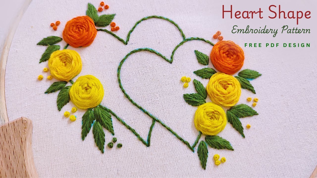 Beautiful Heart Embroidery Pattern for Beginner/Hand Embroidery/Easy Floral Hoop Art Design Tutorial