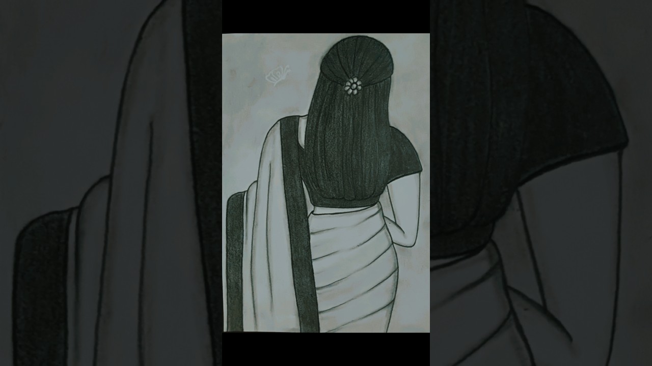 How to Draw a Beautiful Woman in Saree - Backside 