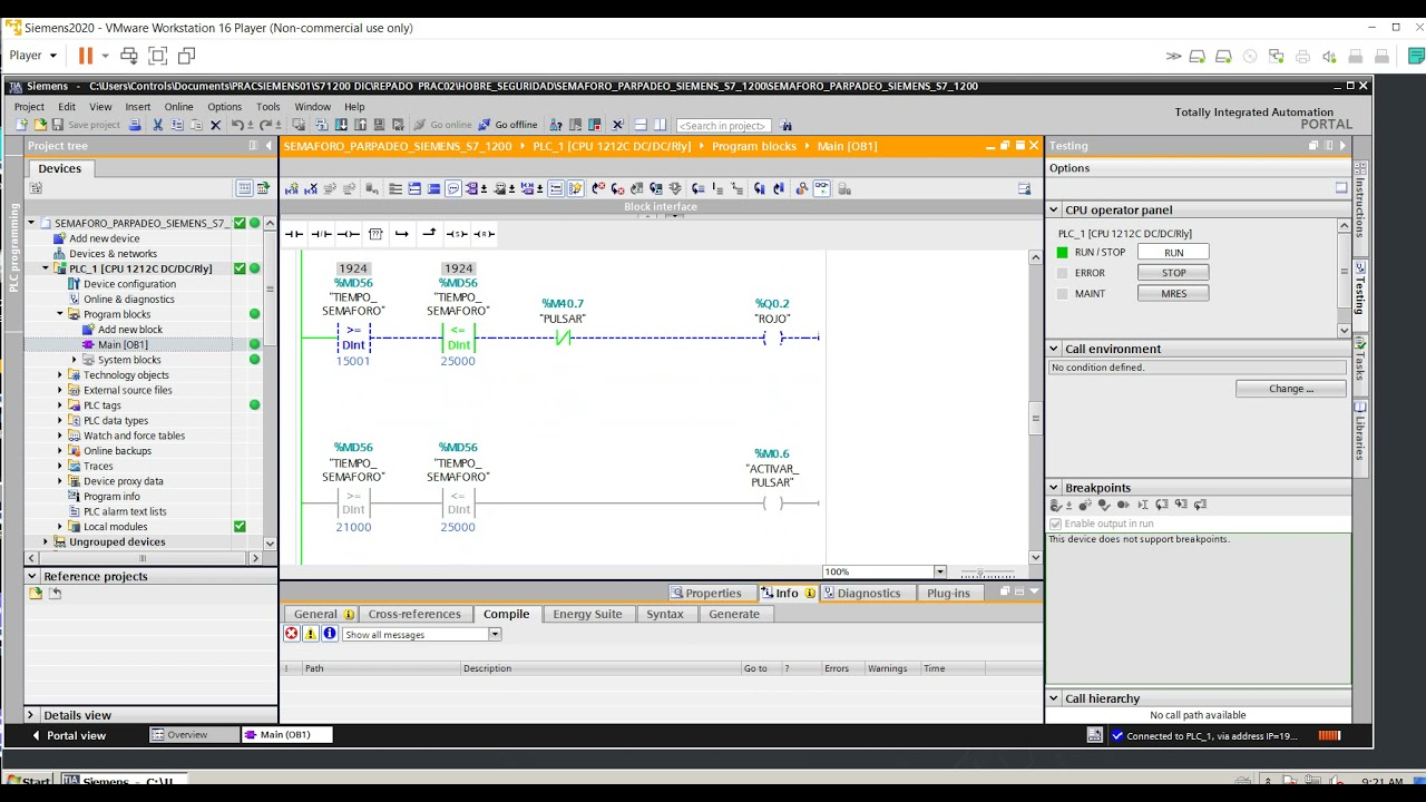 PROGRAMACION SIEMENS SEMAFORO CON PARPADEO  S7 1200