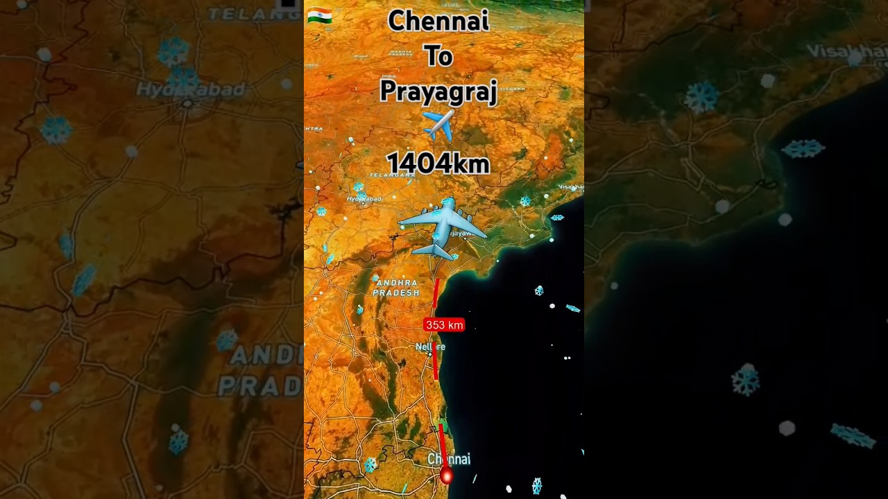 Chennai to Prayagraj flight route ✈️ #aviation #airplane #flight #shorts #mahakumbh2025 #travel #map