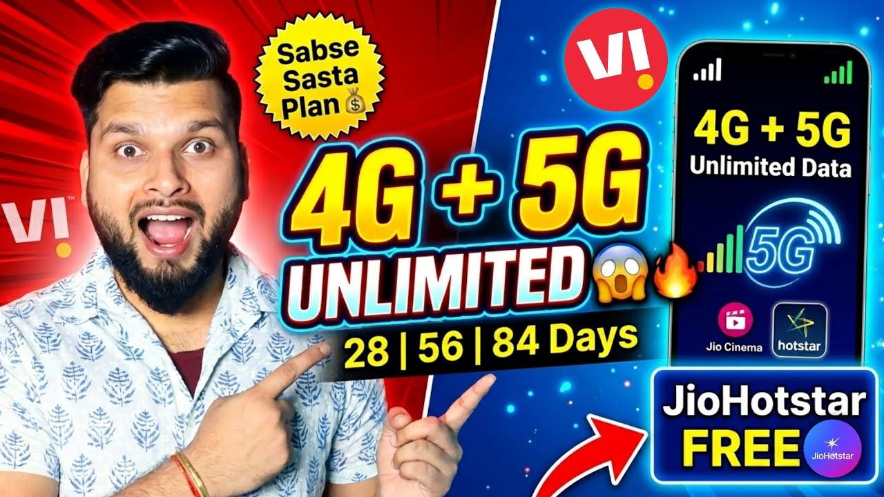 VI ₹ Cheapest 4G + 5G Unlimited Data Plans 😱 | 28, 56, 84 Days + FREE OTT