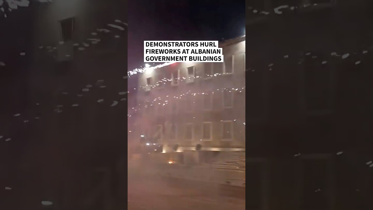 Demonstrators hurl fireworks at Albanian government buildings | AFP