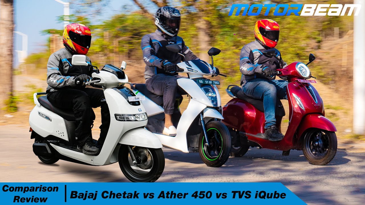 Bajaj Chetak vs TVS iQube vs Ather 450 - Electric Comparison Review | MotorBeam हिंदी