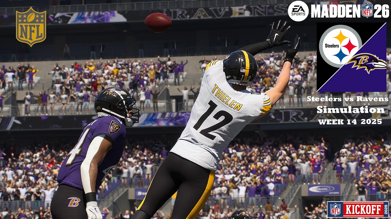 Madden 26 Adam Thielen Pittsburgh Steelers vs Baltimore Ravens WEEK 14 Simulation 2025 PS5 Game Play