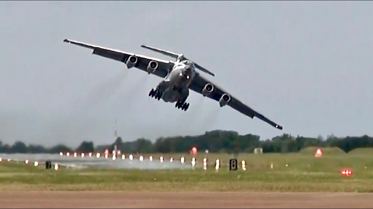Giant Plane Overbanks On Takeoff