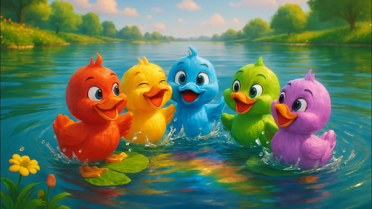 5 Colorful Ducks Swimming in the Lake 🦆🌈 | Kids Cartoon Song