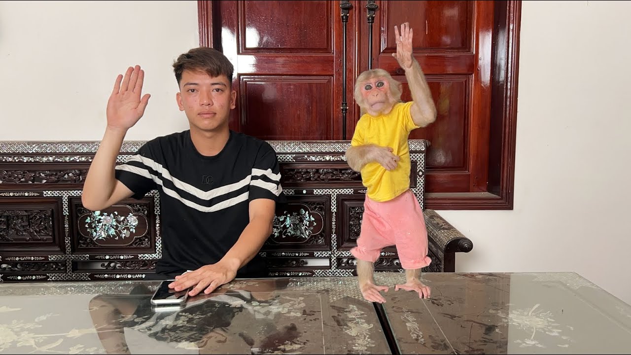 So sweet😍! Confidences of dad and monkey Luk to fans
