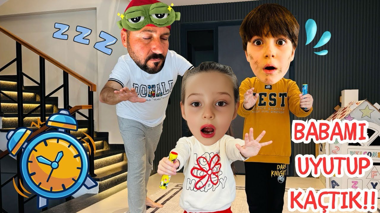 ADA VE TALHA BABALARINI UYUTUP KAÇTILAR/TÜM GÜN DEV BAHÇEDE OYUN!!Eğlenceli Video#funnyvideo