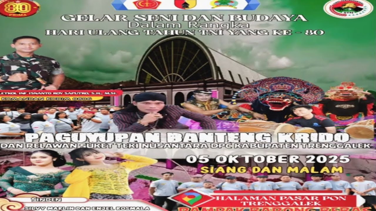 Live Paguyuban Jaranan BANTENG KRIDO & RAMPAK BARONG BEBAS - HUT TNI KE 80 Di Pasar Pon Trenggalek