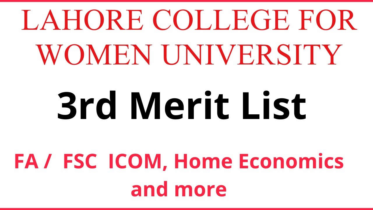 lc college 3rd merit list of Lahore college for women university  for regular classes