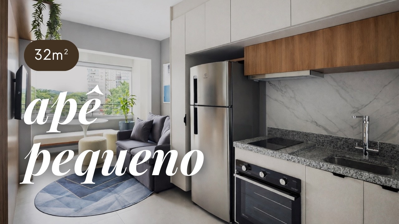 TOUR APARTAMENTO PEQUENO 32 m2 - CLEAN COM TONS NEUTROS E ESPAÇOS BEM APROVEITADOS: REFORMA COMPLETA