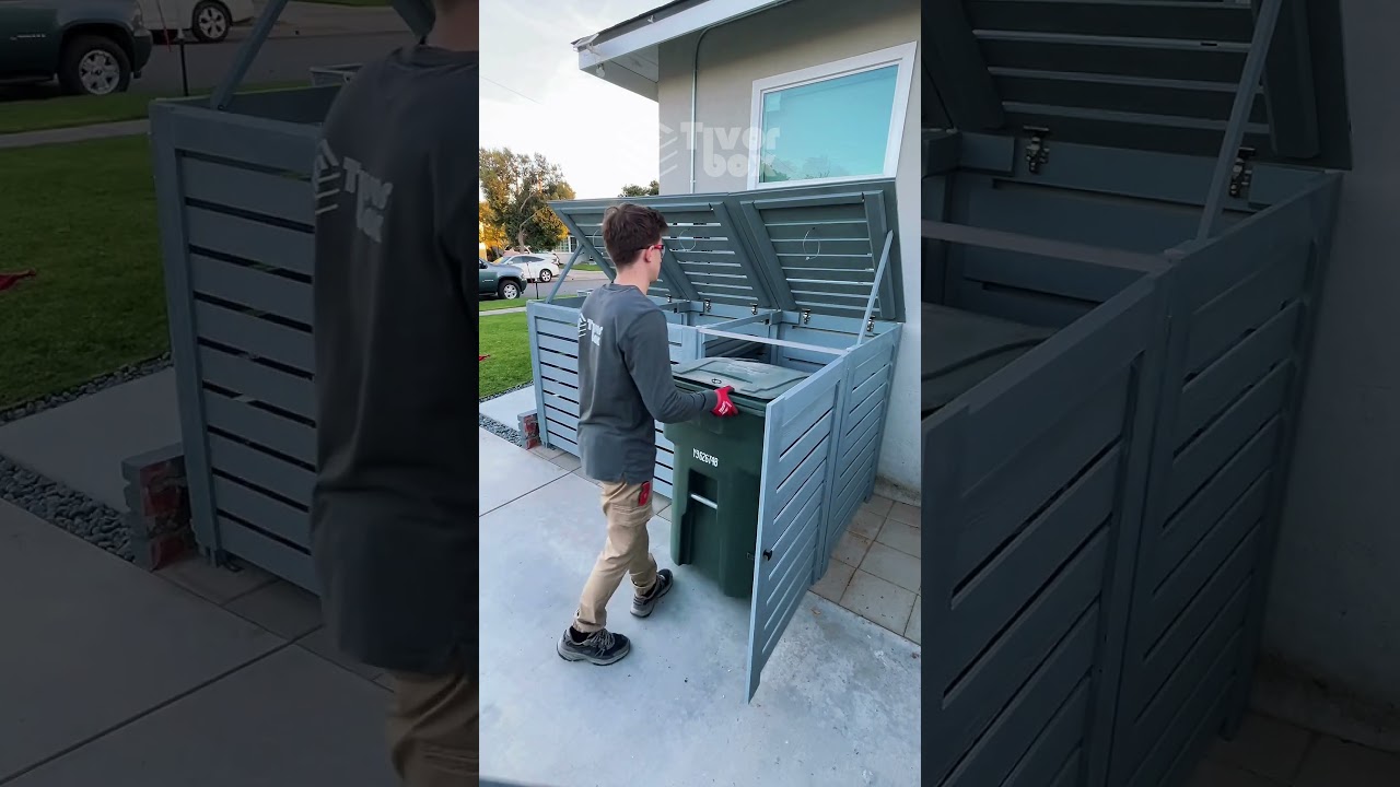 Stylish Gray Trash Bin Storage🇺🇸👉  tivorbox.com #tivorbox #usamade #outdoorstorage #trashbin