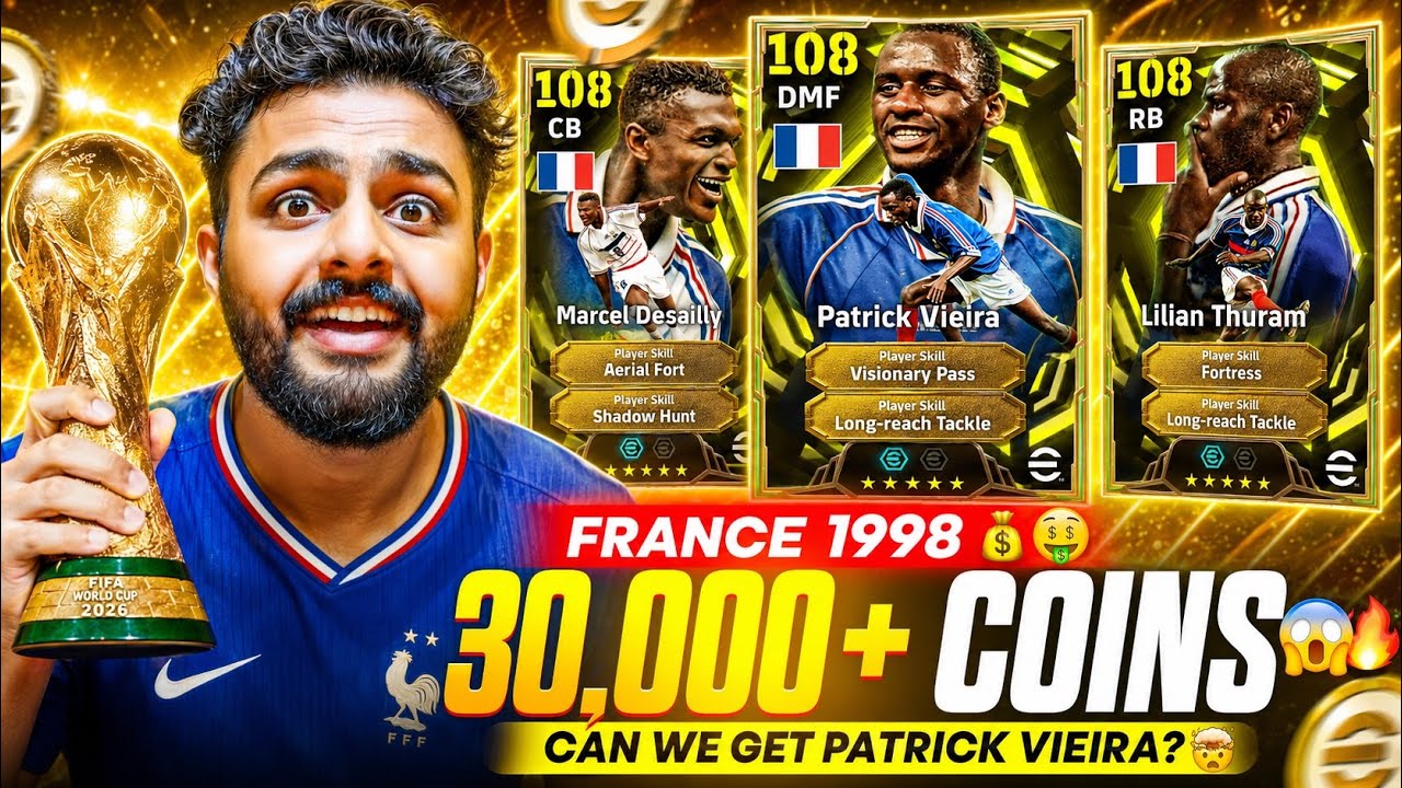 WTH🥶 BLACK ANIMATION😦 FRANCE 1998 PACK OPENING🤯🔥 SPENT 30,000 COINS for 107 NEW VIEIRA + 107 THURAM😱