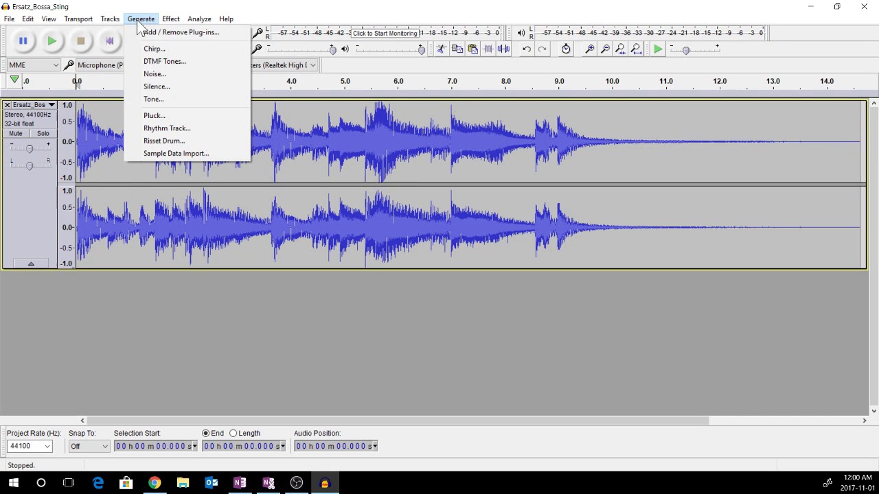 Add silence to audio file using audacity