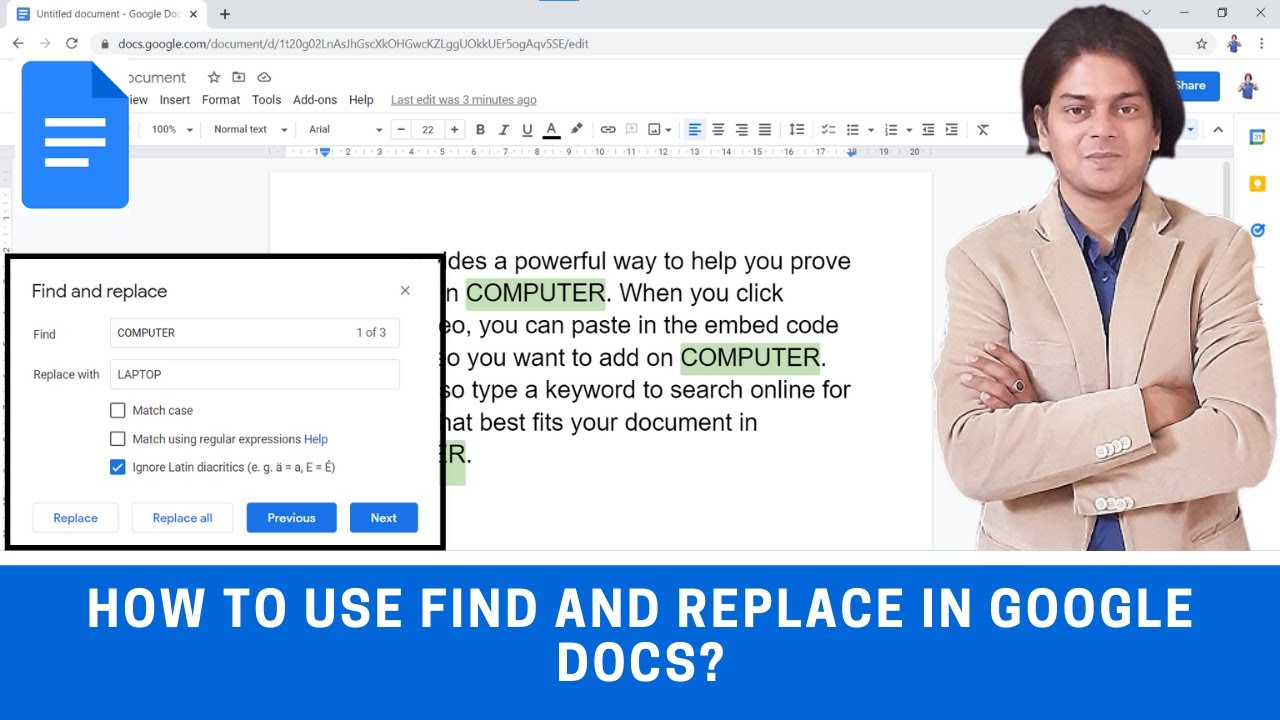 how to use find and replace in google docs?