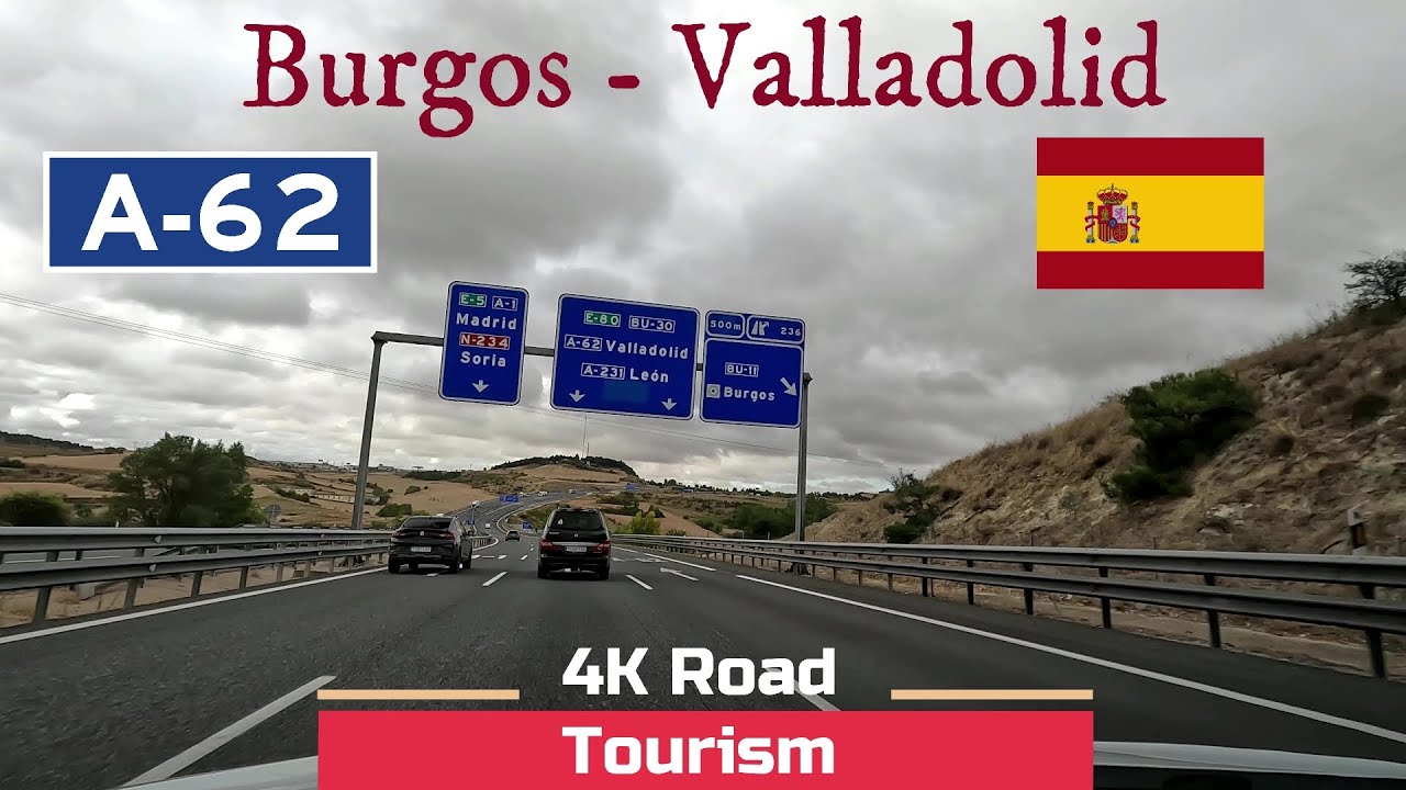 Driving in Spain Castile and León from Burgos to Valladolid on Autovia A-62