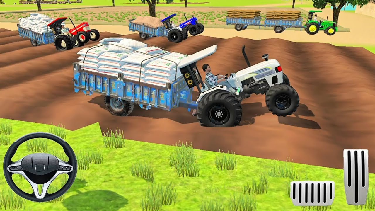 🙆💥🚜 Load stone on trolley and pull trolley from Mud 🚜 by tractors 🚜🚜😱 #tractorgame #gamingvideo 