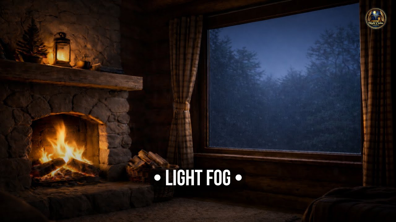 Night Cabin Ambience • Light Fog Outside + Crackling Fireplace 10 Hours Deep Sleep