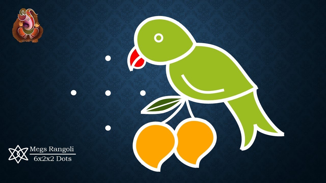 Ugadi Muggulu | 6 Dot kolam designs | Parrot Mango rangoli design
