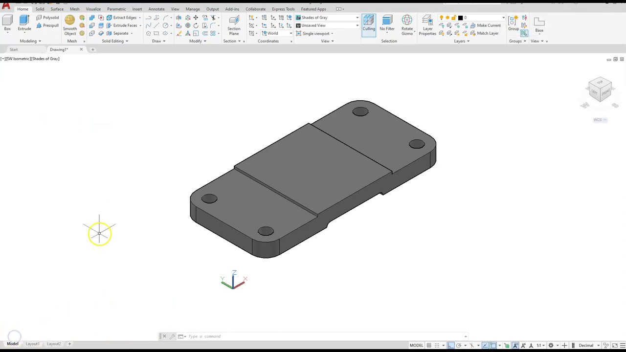 AutoCAD 3D - Extrude, Fillets, Cylinders, and Substract