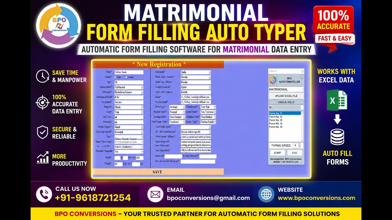Matrimonial Form Filling Auto Typing Software |Formfilling Automation|Formfilling Auto typer